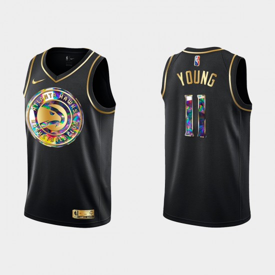 Atlanta Hawks Trae Young 11 Nike 2021 2022 Golden Edition 75th Anniversary Diamond Black NBA Jersey Swingman