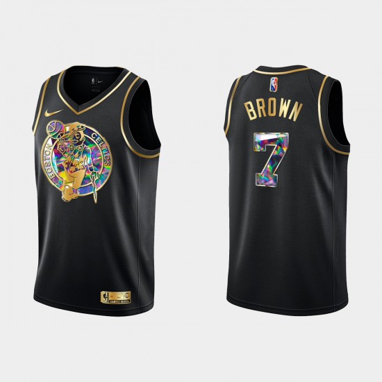 Boston Celtics Jaylen Brown 7 Nike 2021 2022 Golden Edition 75th Anniversary Diamond Black NBA Jersey Swingman