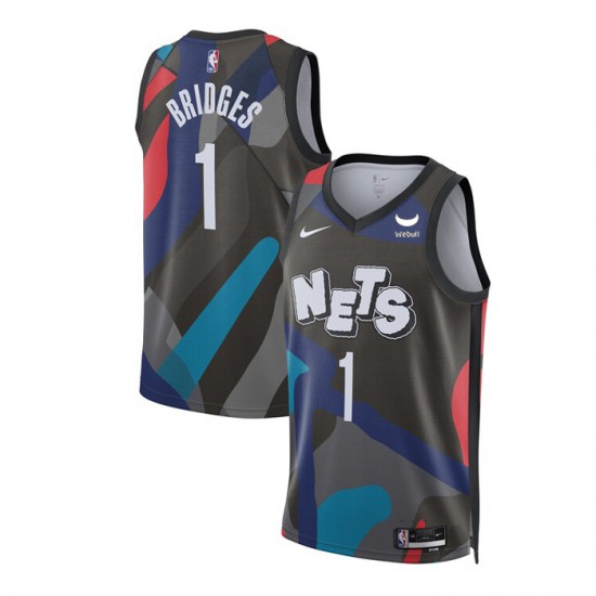 Brooklyn Nets Mikal Bridges 1 Nike 2023 2024 City Edition Black NBA Jersey Swingman