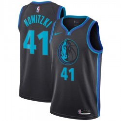 Dallas Mavericks Dirk Nowitzki 41 2018 2019 Nike City Edition Blue Black NBA Jersey Swingman