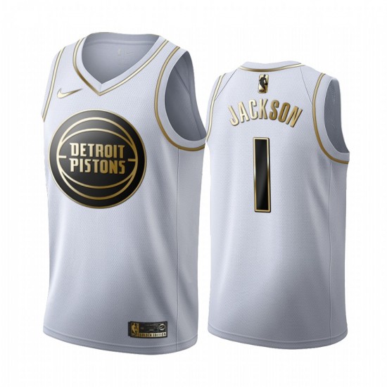 Detroit Pistons Reggie Jackson 1 Nike 2019 2020 Golden Edition White NBA Jersey Swingman