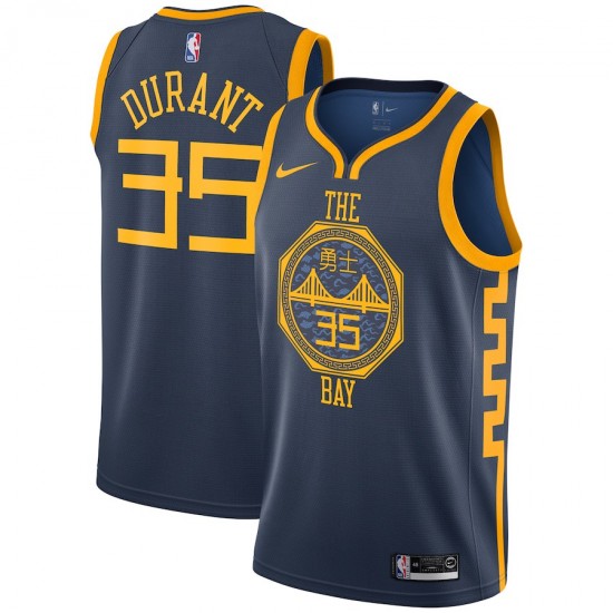 Golden State Warriors Kevin Durant 35 2018 2019 Nike City Edition Navy NBA Jersey Swingman