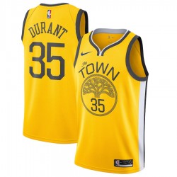 Golden State Warriors Kevin Durant 35 2018 2019 Nike Yellow NBA Jersey Swingman