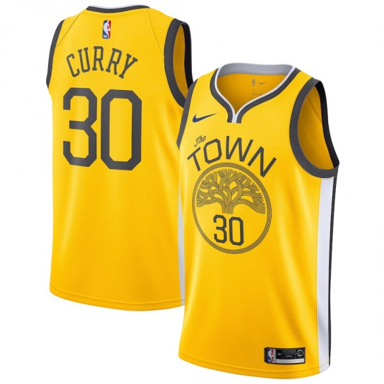 Golden State Warriors Stephen Curry 30 2018 2019 Nike Yellow NBA Jersey Swingman