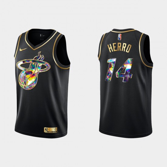 Miami Heat Tyler Herro 14 Nike 2021 2022 Golden Edition 75th Anniversary Diamond Black NBA Jersey Swingman