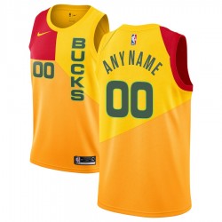 Milwaukee Bucks Custom 2018 2019 Nike City Edition Yellow NBA Jersey Swingman