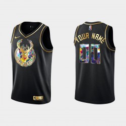 Milwaukee Bucks Custom Nike 2021 2022 Golden Edition 75th Anniversary Diamond Black NBA Jersey Swingman