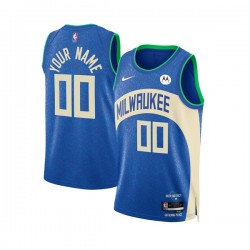 Milwaukee Bucks Custom Nike 2023 2024 City Edition Blue NBA Jersey Swingman