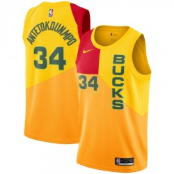 Milwaukee Bucks Giannis Antetokounmpo 34 2018 2019 Nike City Edition Yellow NBA Jersey Swingman