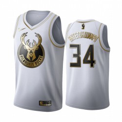 Milwaukee Bucks Giannis Antetokounmpo 34 Nike 2019 2020 Golden Edition White NBA Jersey Swingman