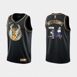 Milwaukee Bucks Giannis Antetokounmpo 34 Nike 2021 2022 Golden Edition 75th Anniversary Diamond Black NBA Jersey Swingman