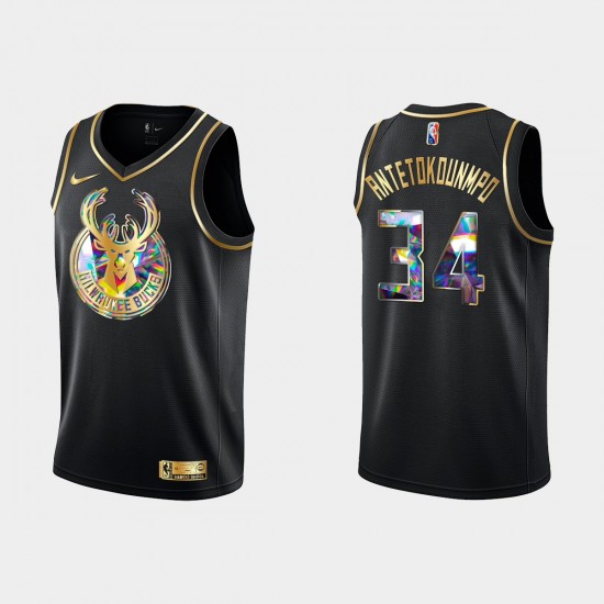 Milwaukee Bucks Giannis Antetokounmpo 34 Nike 2021 2022 Golden Edition 75th Anniversary Diamond Black NBA Jersey Swingman