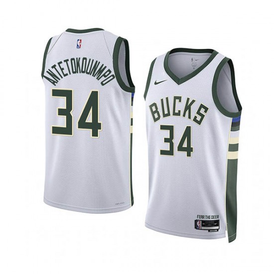 Milwaukee Bucks Giannis Antetokounmpo 34 Nike 2022 2023 Association Edition White NBA Jersey Swingman