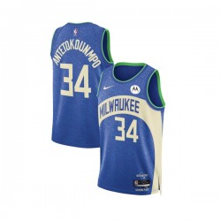 Milwaukee Bucks Giannis Antetokounmpo 34 Nike 2023 2024 City Edition Blue NBA Jersey Swingman