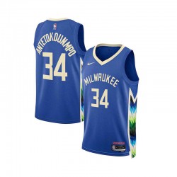 Milwaukee Bucks Giannis Antetokounmpo 34 Nike City Edition 2022-2023 Blue NBA Jersey Swingman