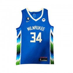Milwaukee Bucks Giannis Antetokounmpo 34 Nike City Edition 2022-2023 Blue NBA Jersey Swingman