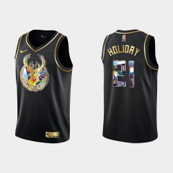 Milwaukee Bucks Jrue Holiday 21 Nike 2021 2022 Golden Edition 75th Anniversary Diamond Black NBA Jersey Swingman