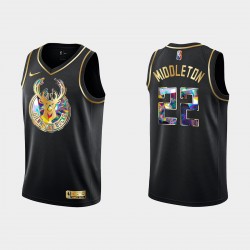 Milwaukee Bucks Khris Middleton 22 Nike 2021 2022 Golden Edition 75th Anniversary Diamond Black NBA Jersey Swingman