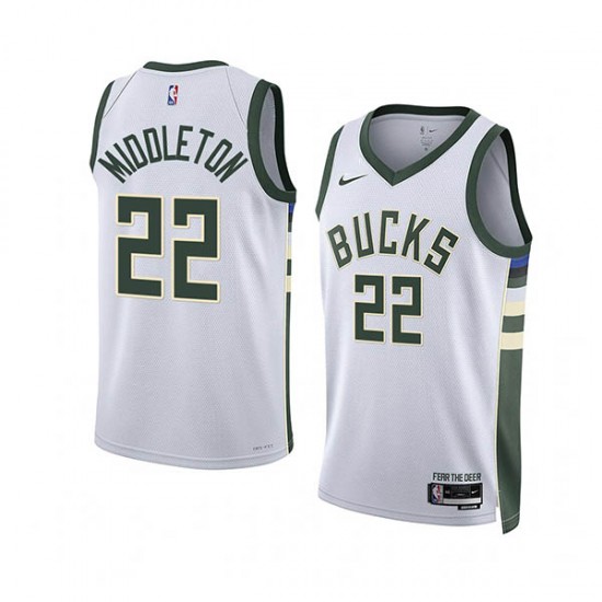 Milwaukee Bucks Khris Middleton 22 Nike 2022 2023 Association Edition White NBA Jersey Swingman