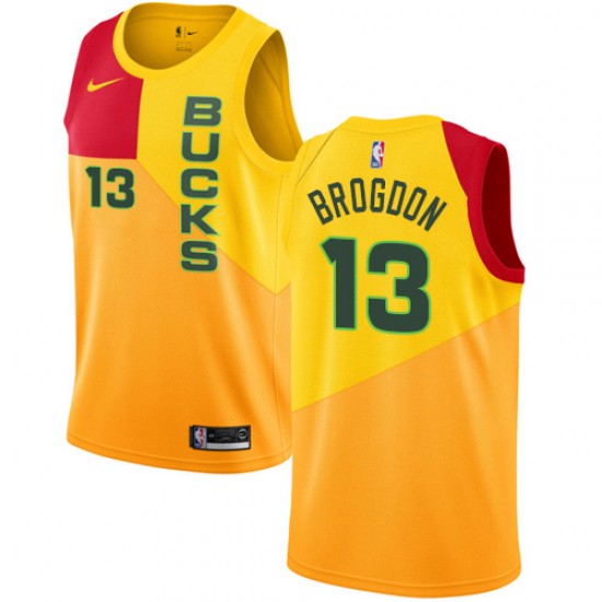 Milwaukee Bucks Malcolm Brogdon 13 2018 2019 Nike City Edition Yellow NBA Jersey Swingman