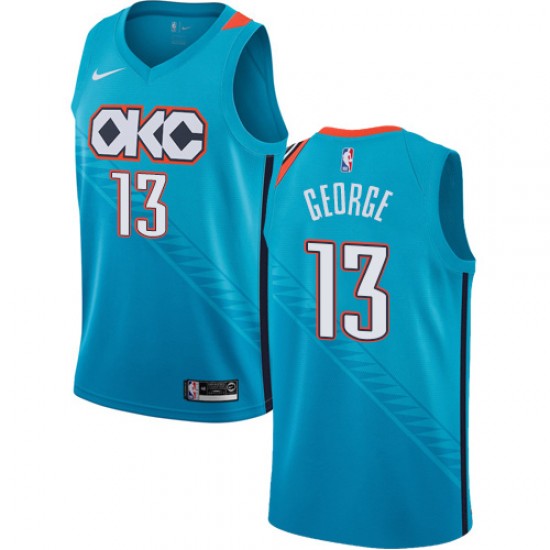 Oklahoma City Thunder Paul George 13 2018 2019 Nike City Edition Blue NBA Jersey Swingman