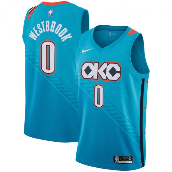 Oklahoma City Thunder Russell Westbrook 2018 2019 Nike City Edition Blue NBA Jersey Swingman