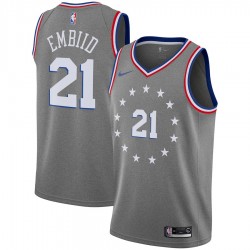 Philadelphia 76ers Joel Embiid 21 2018 2019 Nike City Edition Gray NBA Jersey Swingman