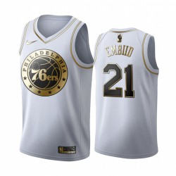 Philadelphia 76ers Joel Embiid 21 Nike 2019 2020 Golden Edition White NBA Jersey Swingman