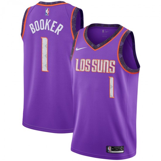 Phoenix Suns Devin Booker 1 2018 2019 Nike City Edition Purple NBA Jersey Swingman